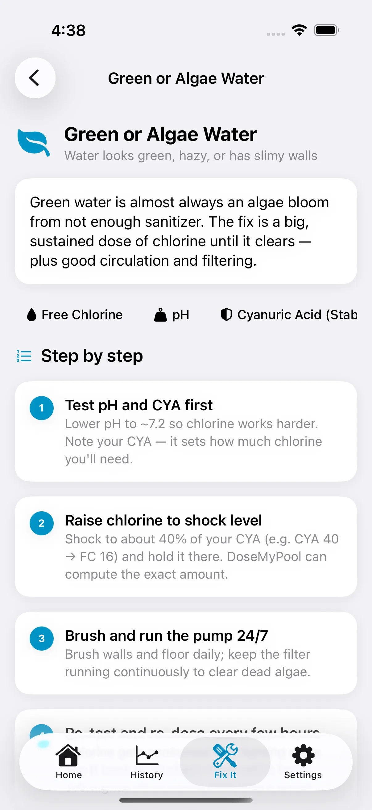 Troubleshooting guide for green or algae water, step by step